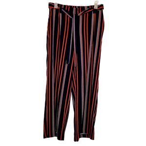 Rachel Zoe womens blue red and rainbow striped wide leg trouser pants size 12